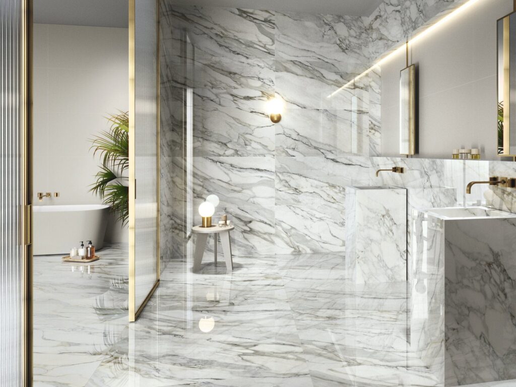 Large-format tile bathroom installation